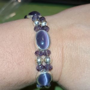 Purple glass and bead bracelet